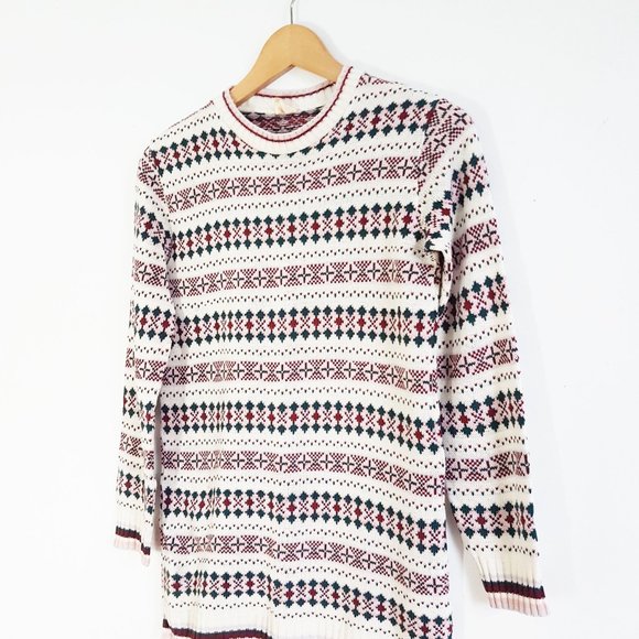 1980s Festive Beige Colorful Ski Sweater, Lightweight Zephyr Sweater Size M - Picture 3 of 10